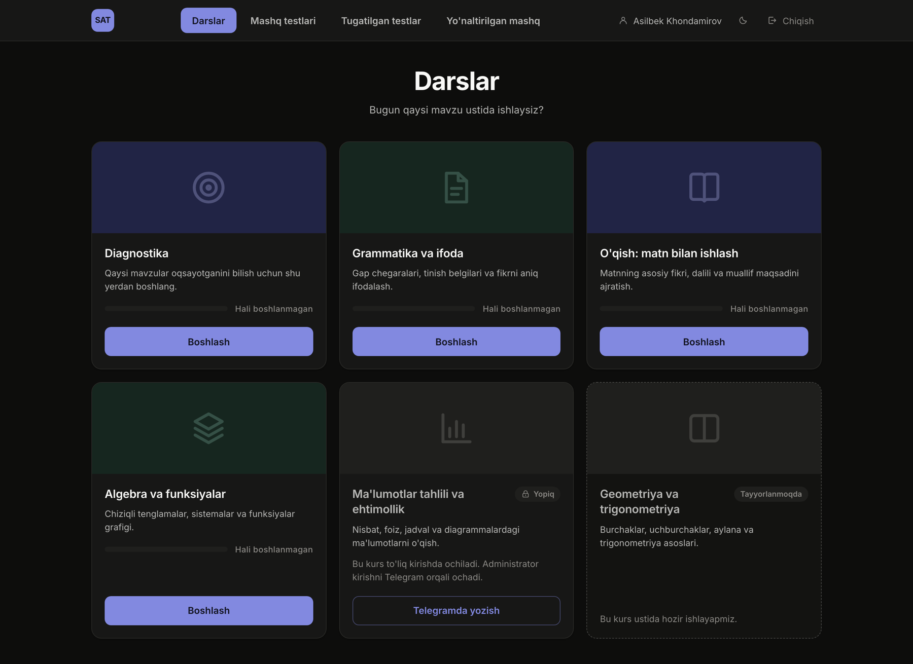 Darslar ekrani